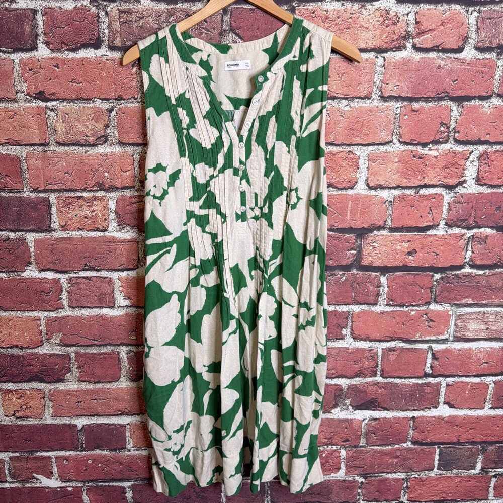 Sonoma Women's Sleeveless Pin Tuck Dresse Green Floral 2XL